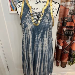 Natural life L Tye Dye Summer Cover Up swim new nwot Gold Trim Large